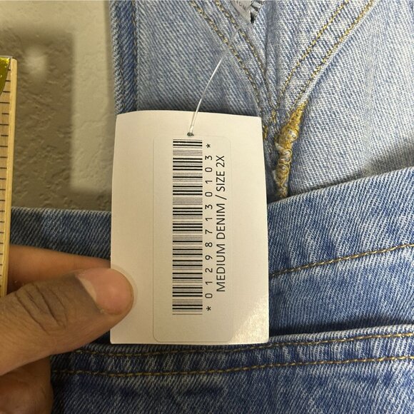 Forever 21 Denim Jeans Bib Overalls Shorts Western Indie Boho Pant Women 2x NWT - Picture 5 of 15